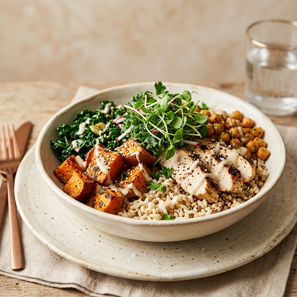 Beautifully plated healthy grain bowl
